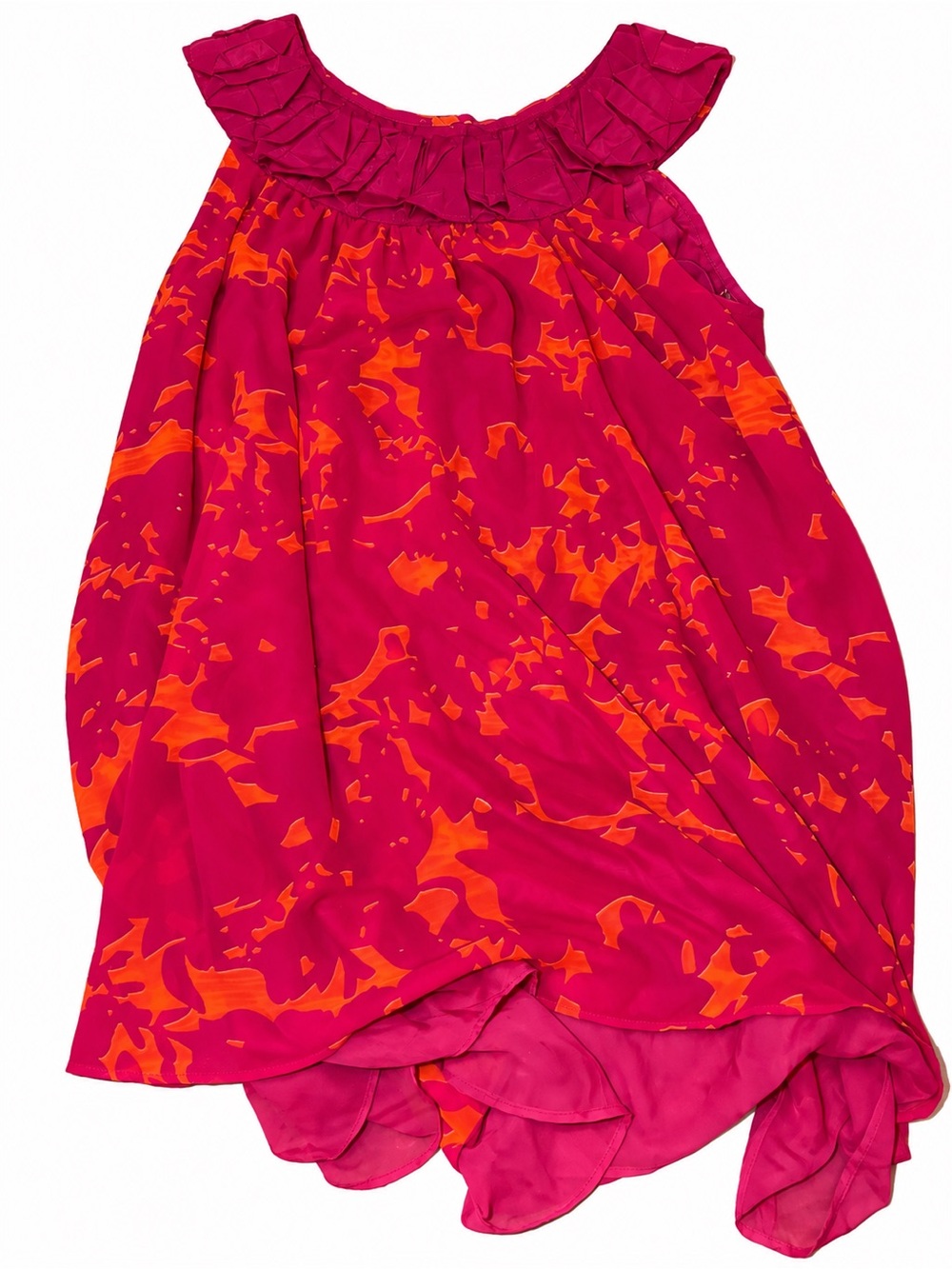 Womens Small CAbi Origami Pink & Orange Tunic Top Sleeveless Blouse Chiffon Sm